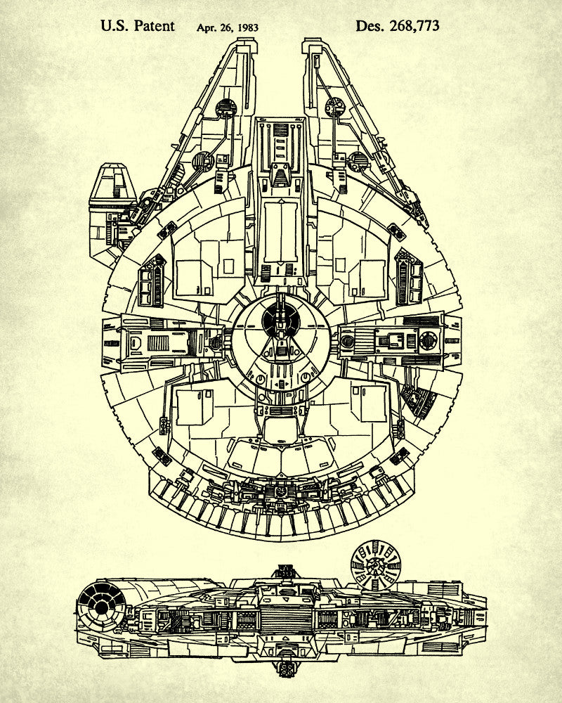 Millennium Falcon Blueprint Poster Patent Print Star Wars Spaceship