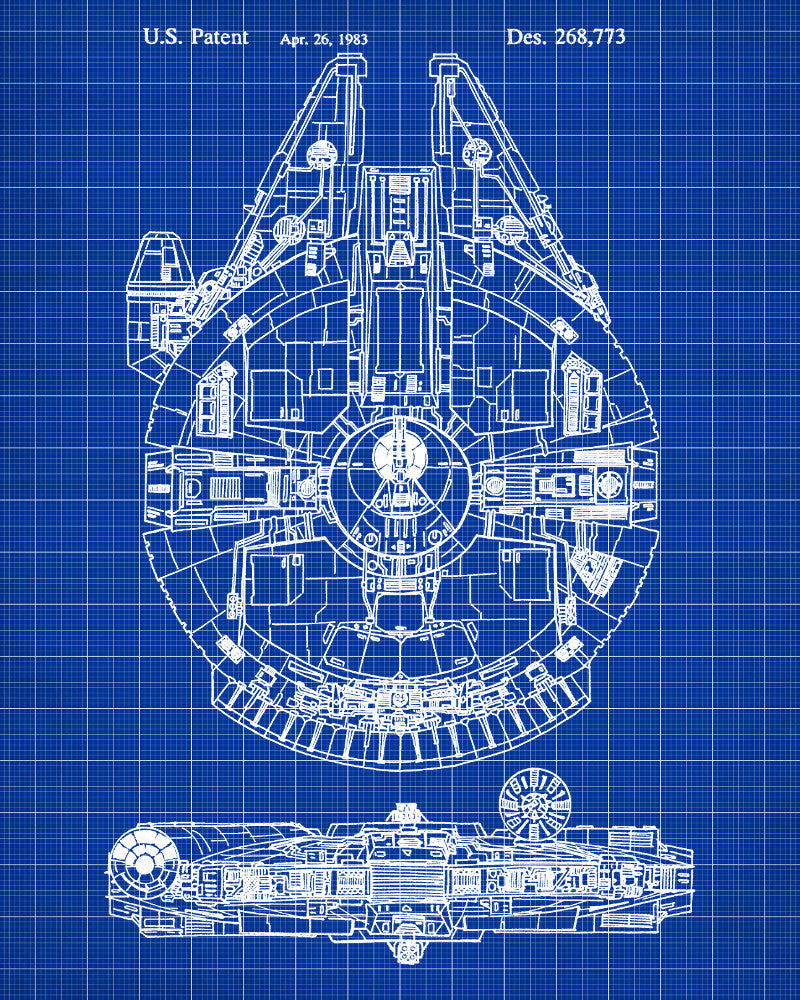 Millennium Falcon Blueprint Poster Patent Print Star Wars Spaceship