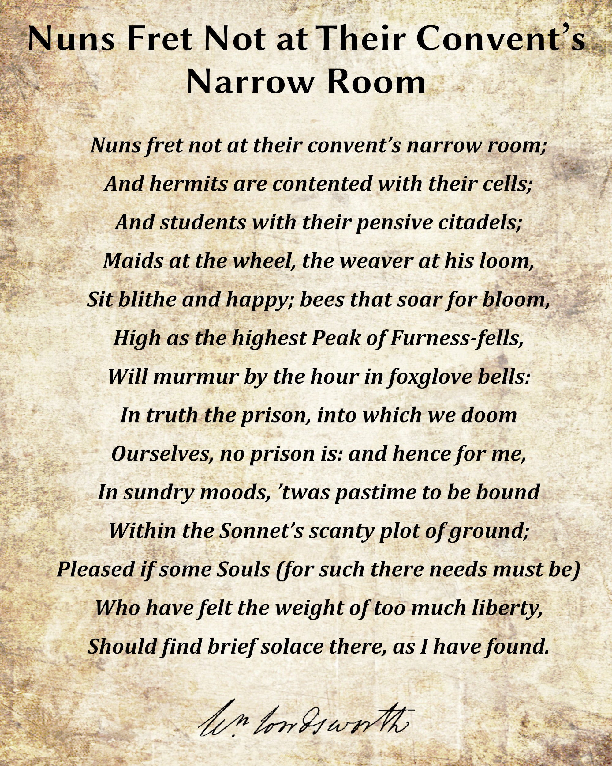 Nuns Fret Not at Their Convent’s Narrow Room, Poem by William Wordsworth, Typography Print