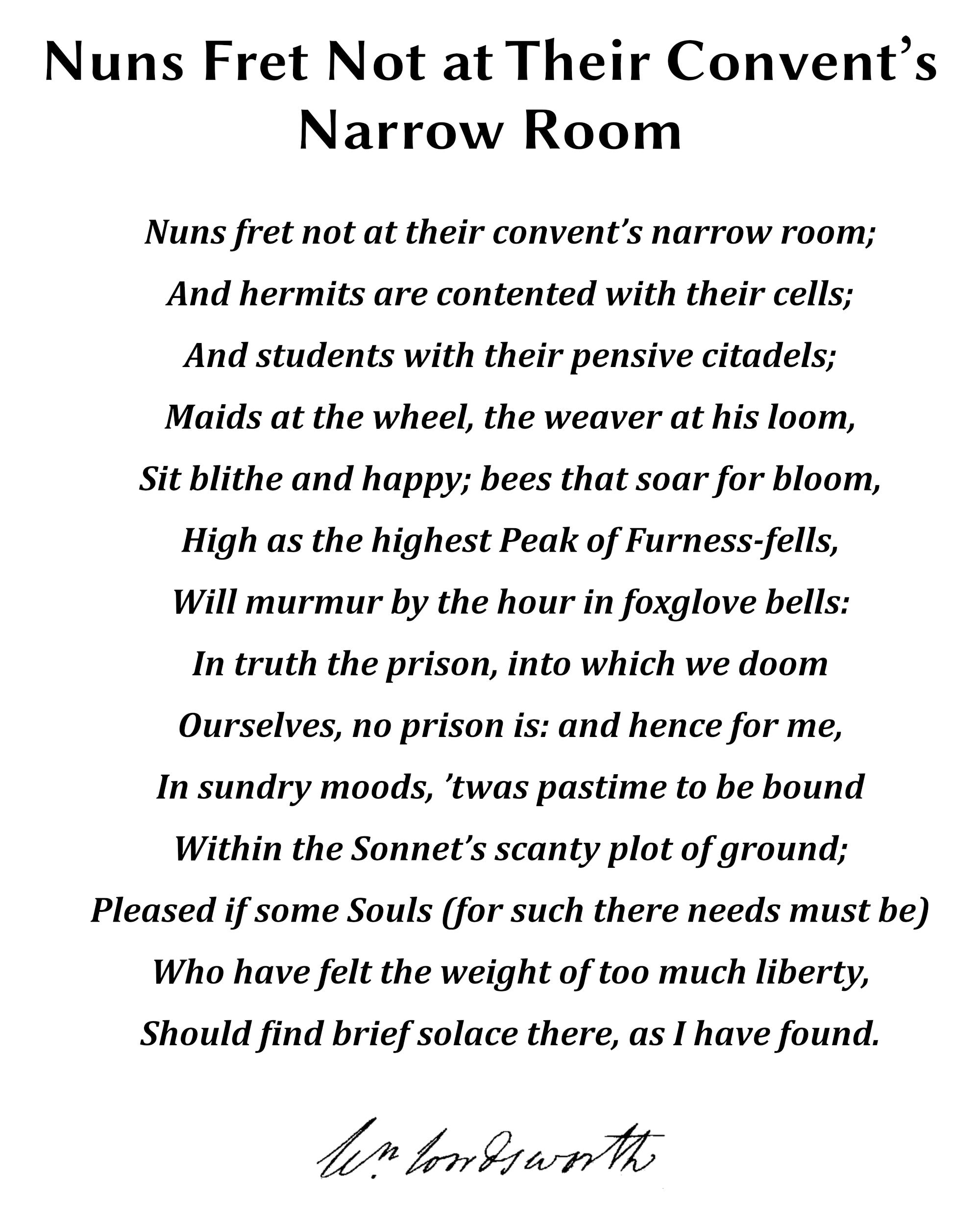 Nuns Fret Not at Their Convent’s Narrow Room, Poem by William Wordsworth, Typography Print