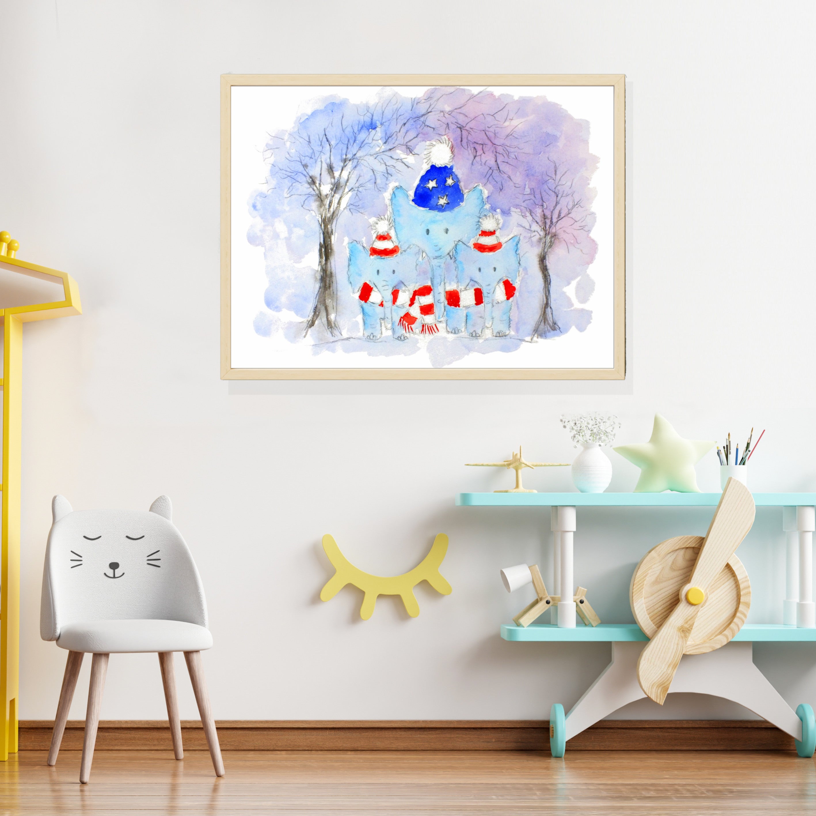 Cute Elephants Children's Nursery Wall Art Print