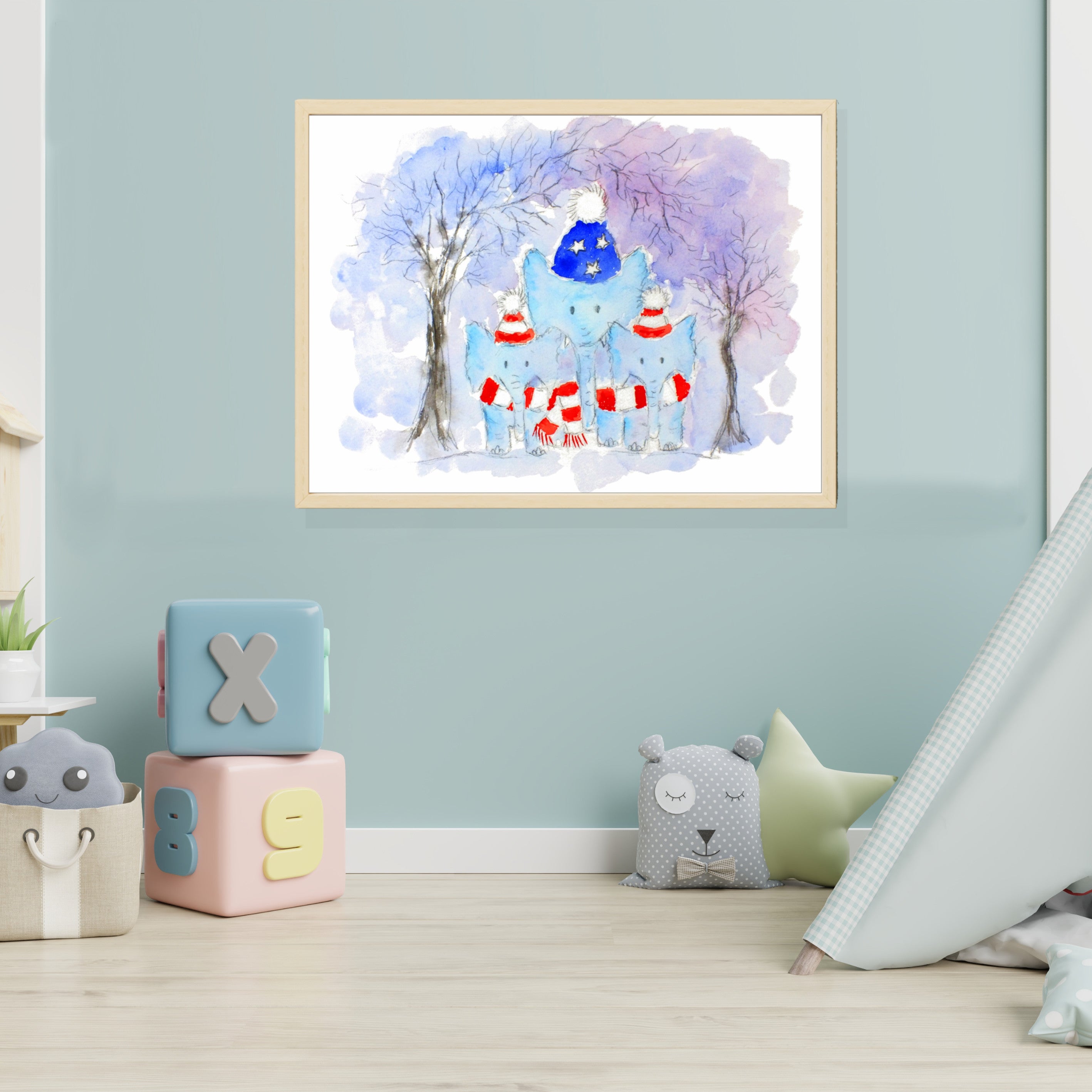 Cute Elephants Children's Nursery Wall Art Print