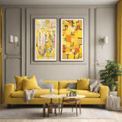 Pair of Golden Yellow Abstract Prints by Paul Klee