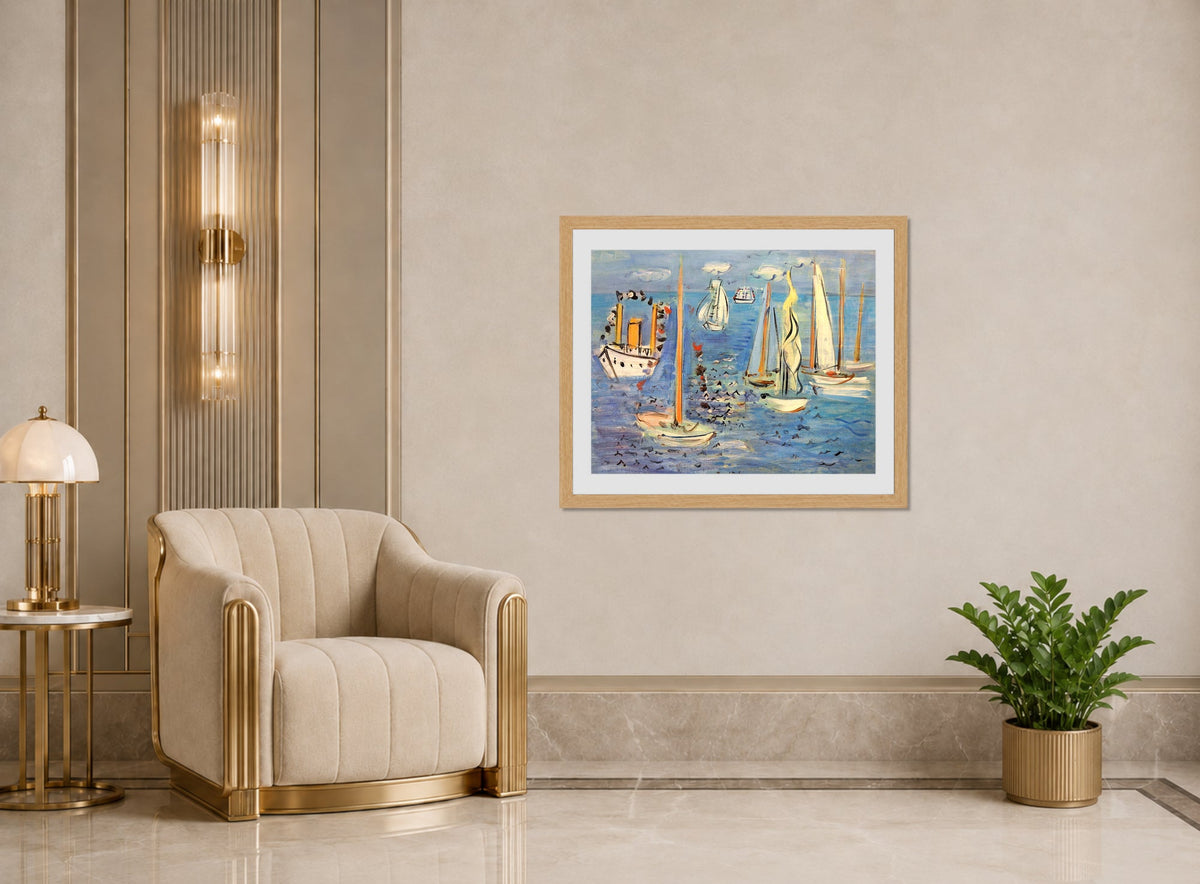 Raoul Dufy Print, 010 Bateaux pavoisés (1946)_10x8 displayed in an Art Deco interior