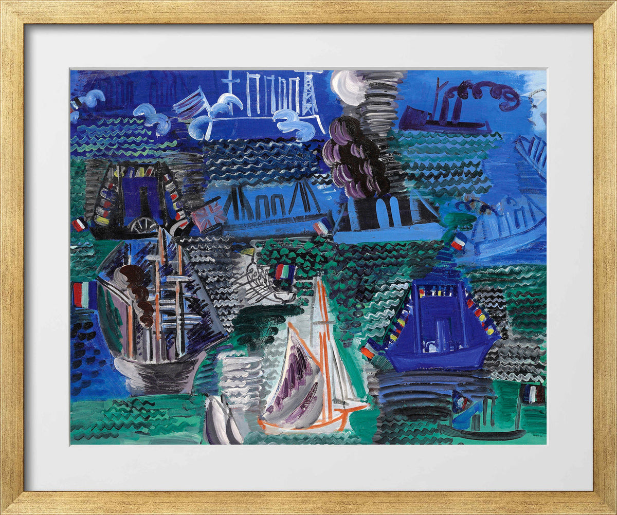 Raoul Dufy Print, 013 Boats (circa 1930)_10x8 in a gold frame
