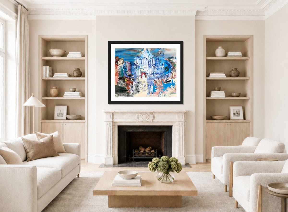 Raoul Dufy Print, 016 Carnaval à Nice (1938)_10x8 displayed in a Scandinavian living room
