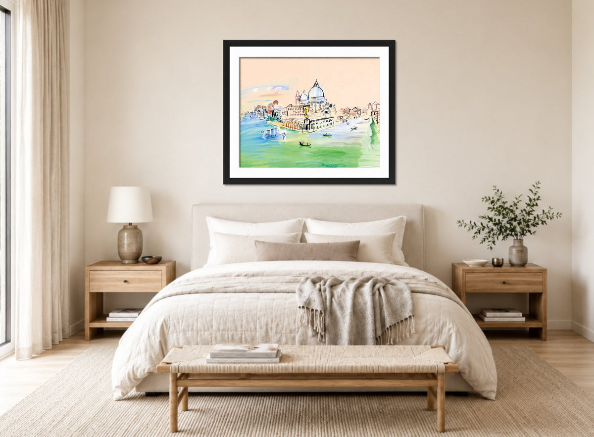 Raoul Dufy Print, 028 Customs Point, Venice (1938)_10x8 displayed above a bed