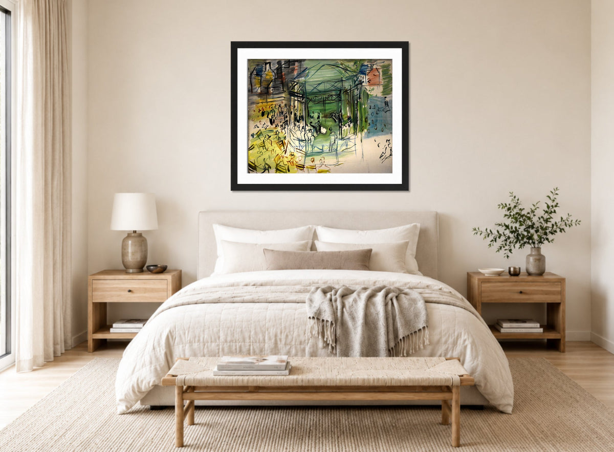 Raoul Dufy Print, 032 Etude pour le Dimanche_10x8 displayed above a bed