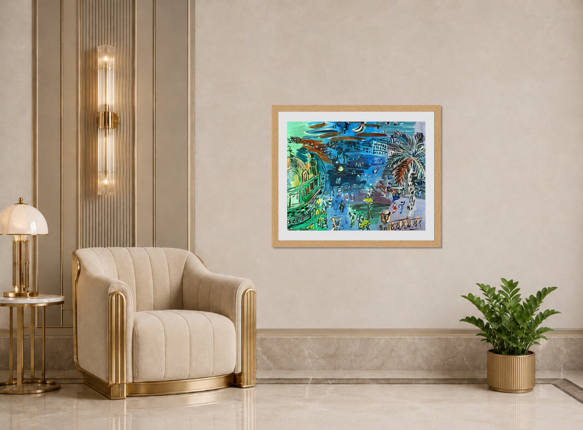 Raoul Dufy Print, 038 L’ancien casino de Nice de nuit_10x8 displayed in an Art Deco interior