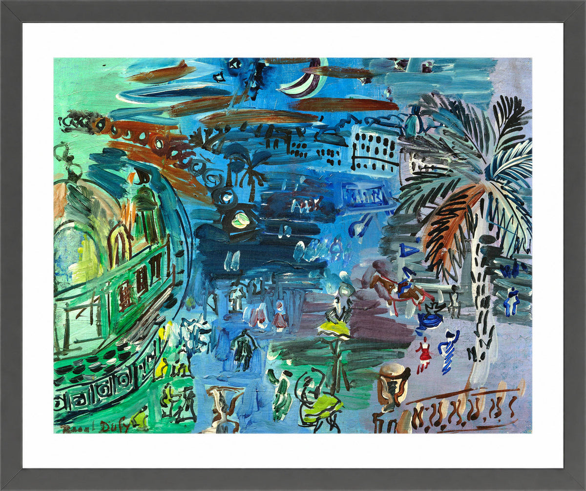 Raoul Dufy Print, 038 L’ancien casino de Nice de nuit_10x8 in a dark grey frame