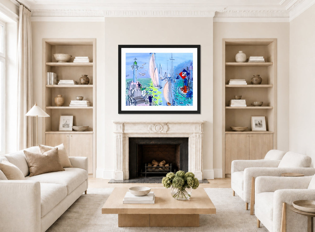Raoul Dufy Print, 052 La Rentrée des régates (1930)_10x8 displayed in a Scandinavian living room