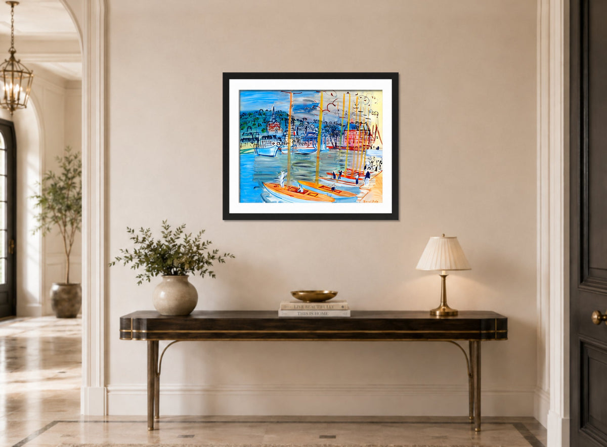 Raoul Dufy Print, 055 Le bassin de Deauville (1938)_10x8 displayed above a console table