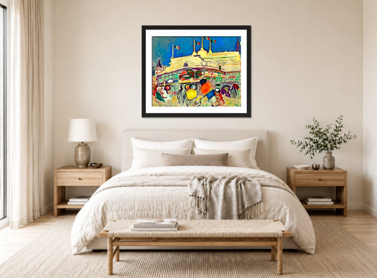 Raoul Dufy Print, 057 Le Casino (1906)_10x8 displayed above a bed