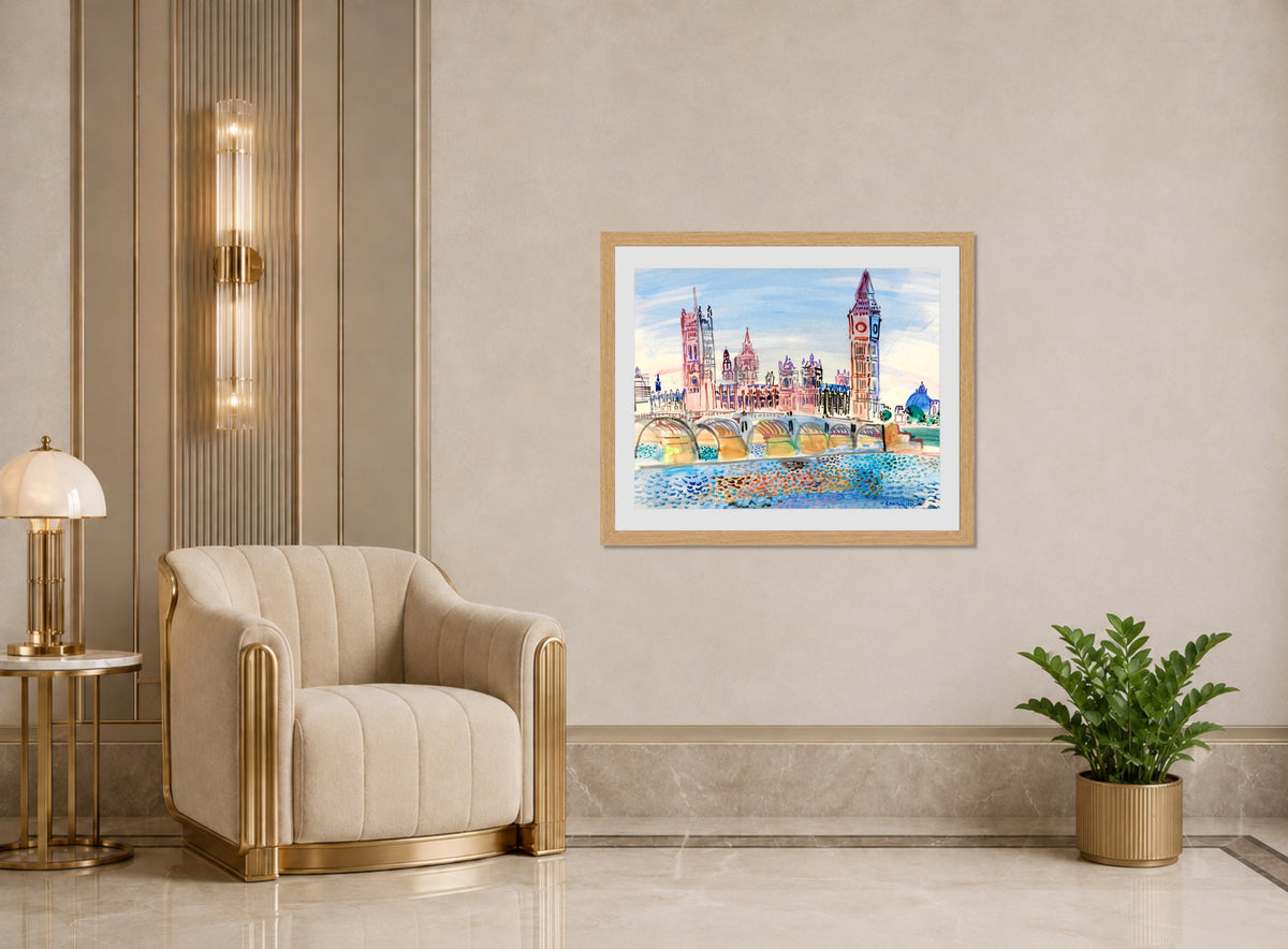 Raoul Dufy Print, 070 London Houses of Parliament (1930)_10x8 displayed in an Art Deco interior