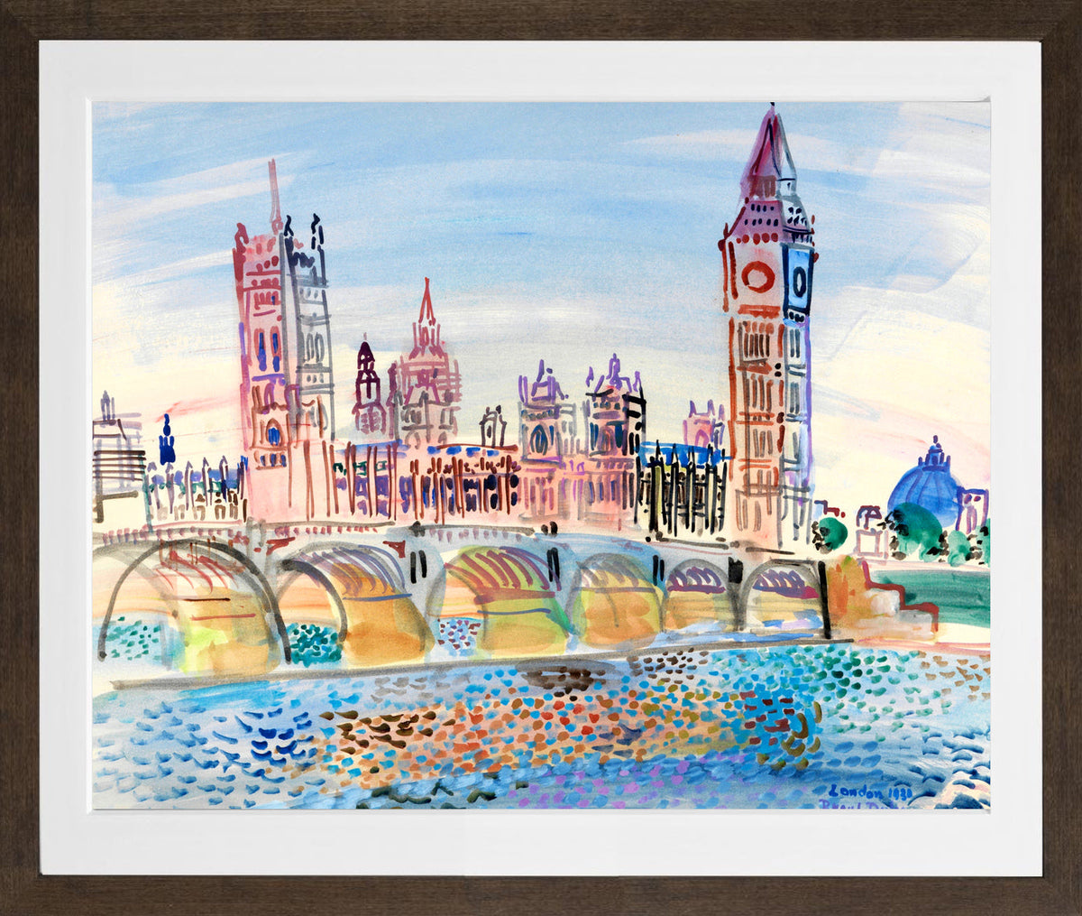 Raoul Dufy Print, 070 London Houses of Parliament (1930)_10x8 in a brown frame