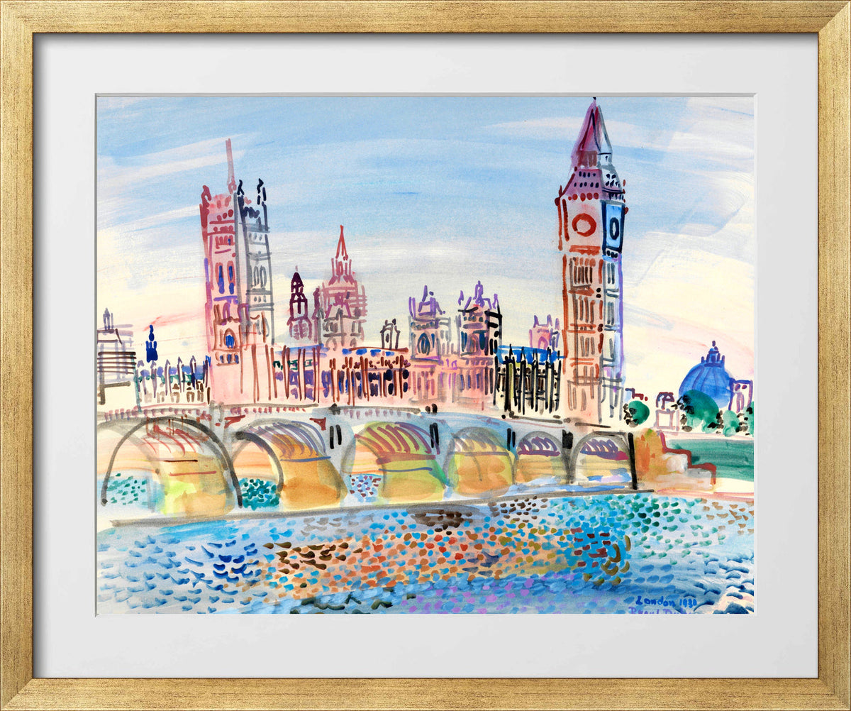 Raoul Dufy Print, 070 London Houses of Parliament (1930)_10x8 in a gold frame