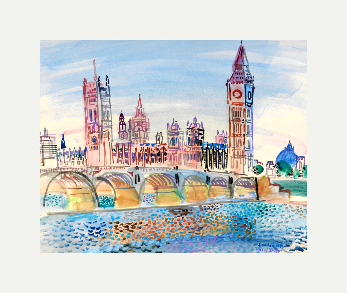 Raoul Dufy Print, 070 London Houses of Parliament (1930)_10x8 with an off-white border for rolled canvas