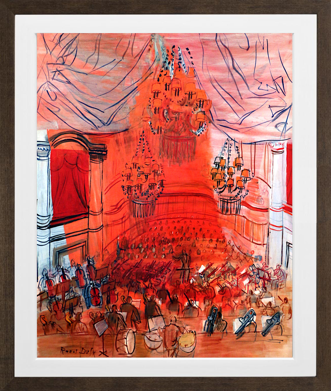 Raoul Dufy Print, 081 orchestra rossa_10x8 in a brown frame