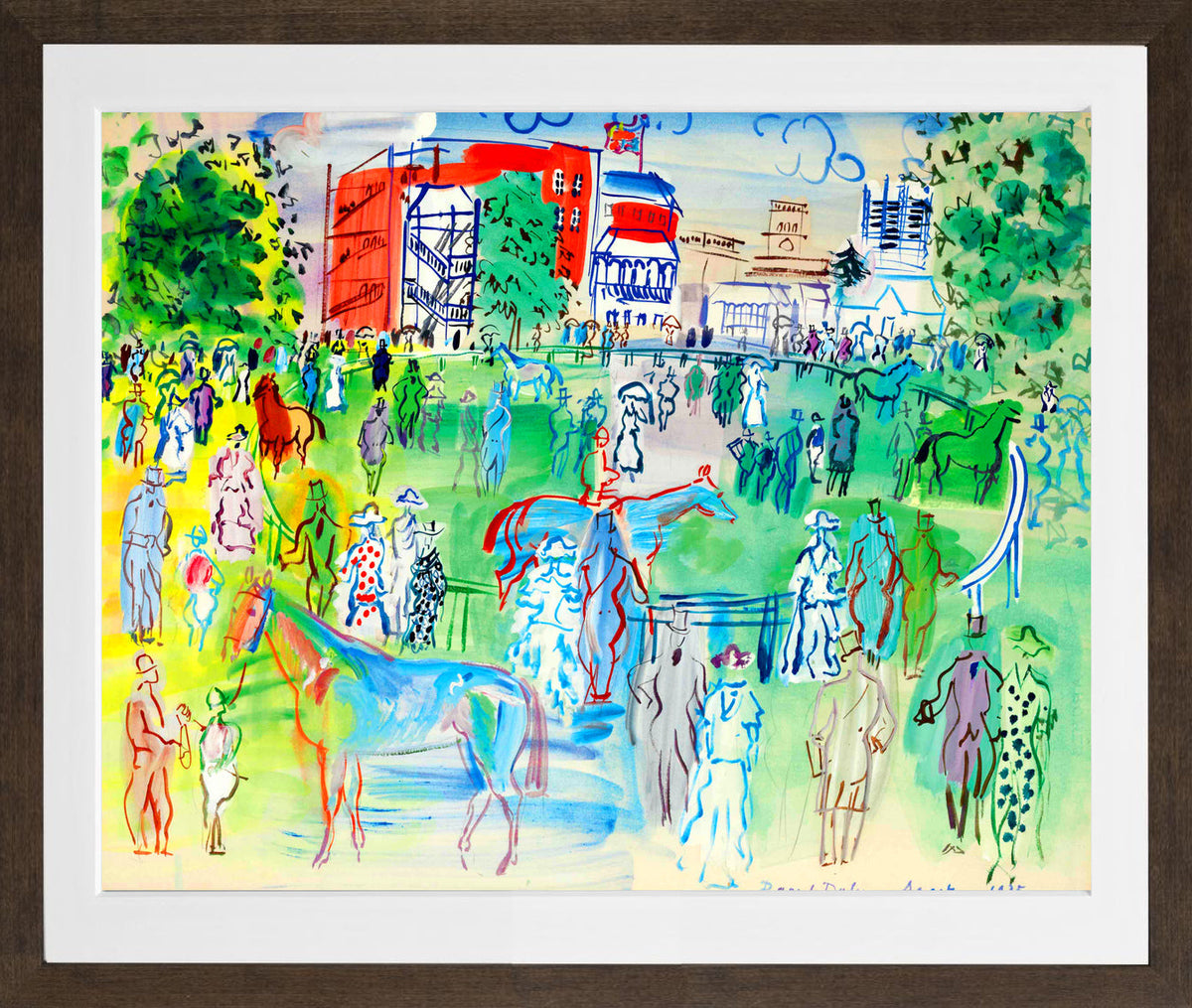 Raoul Dufy Print, 082 Paddock et turfistes à Ascot (1935)_10x8 in a brown frame