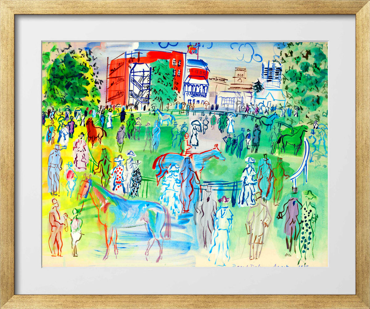 Raoul Dufy Print, 082 Paddock et turfistes à Ascot (1935)_10x8 in a gold frame