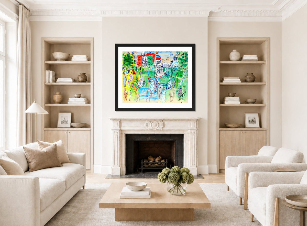 Raoul Dufy Print, 082 Paddock et turfistes à Ascot (1935)_10x8 displayed in a Scandinavian living room