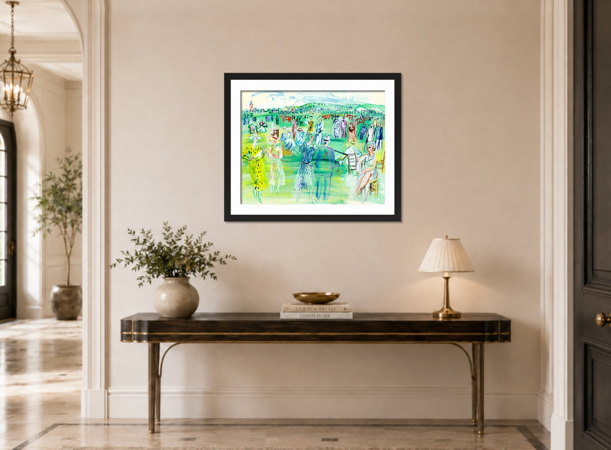 Raoul Dufy Print, 087 Poiret's mannequins in Deauville (1941)_10x8 displayed above a console table