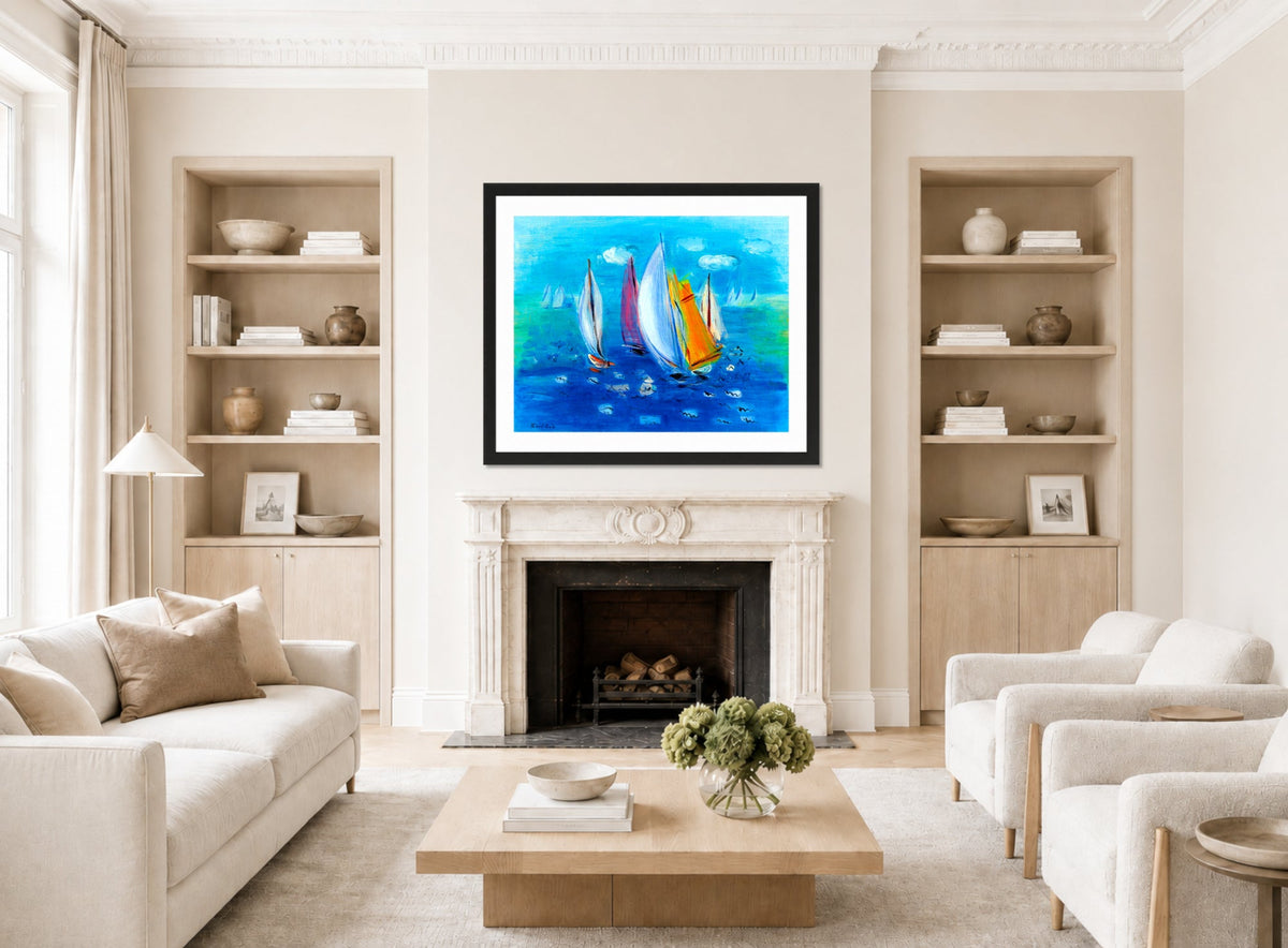 Raoul Dufy Print, 092 Régates des six mètres_10x8 displayed in a Scandinavian living room