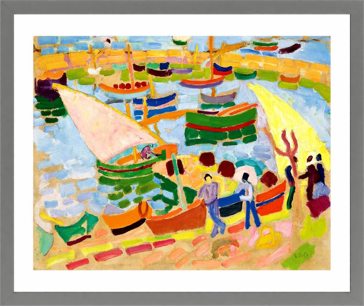 Raoul Dufy Print, 097 Sailboats and boats in the harbor (1907)_10x8 in a light grey frame