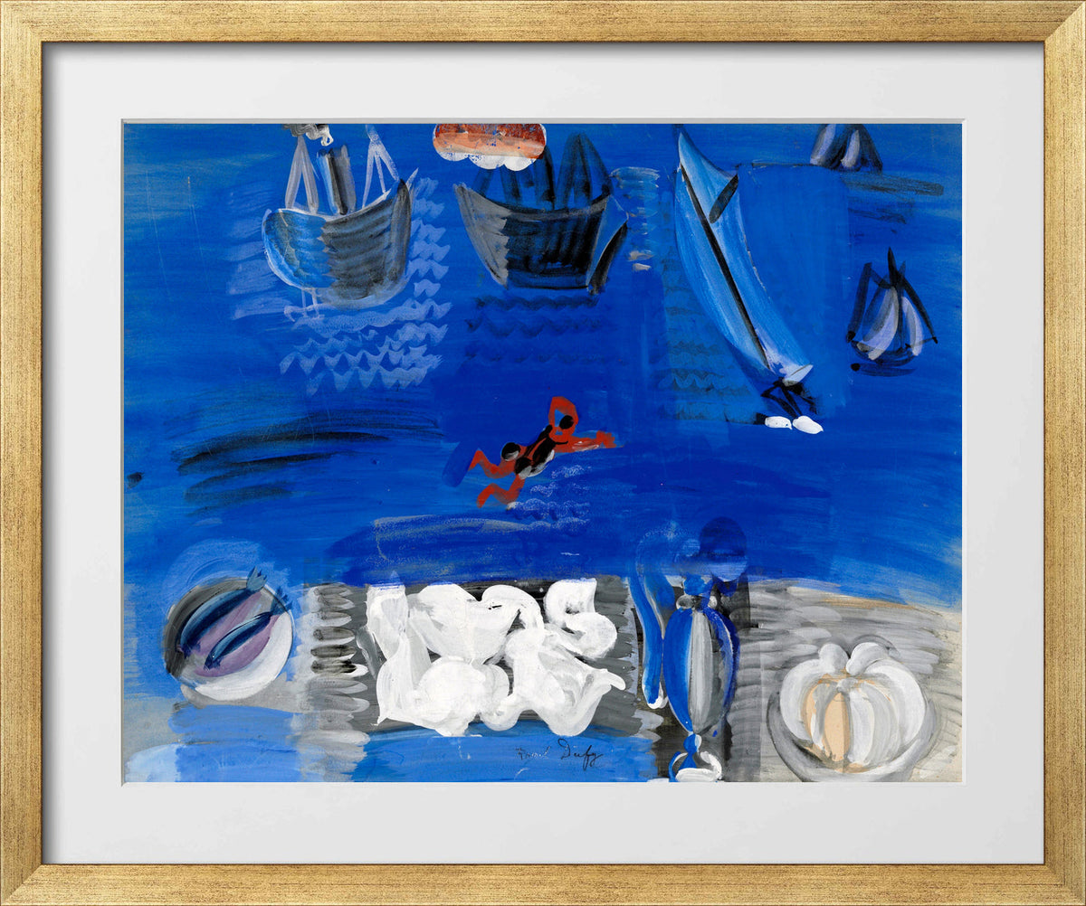 Raoul Dufy Print, 104 Still life and boats (circa 1923)_10x8 in a gold frame
