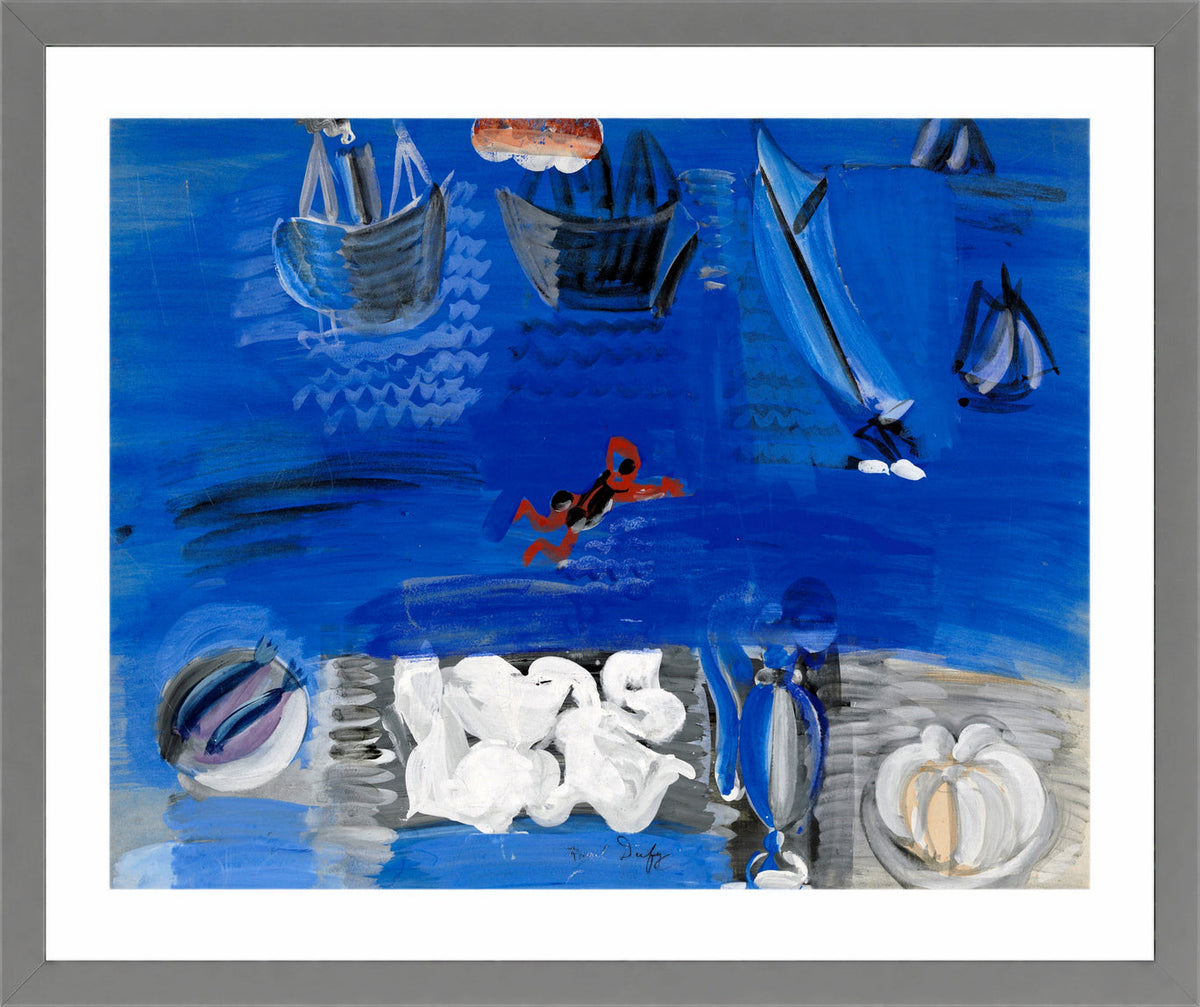 Raoul Dufy Print, 104 Still life and boats (circa 1923)_10x8 in a light grey frame