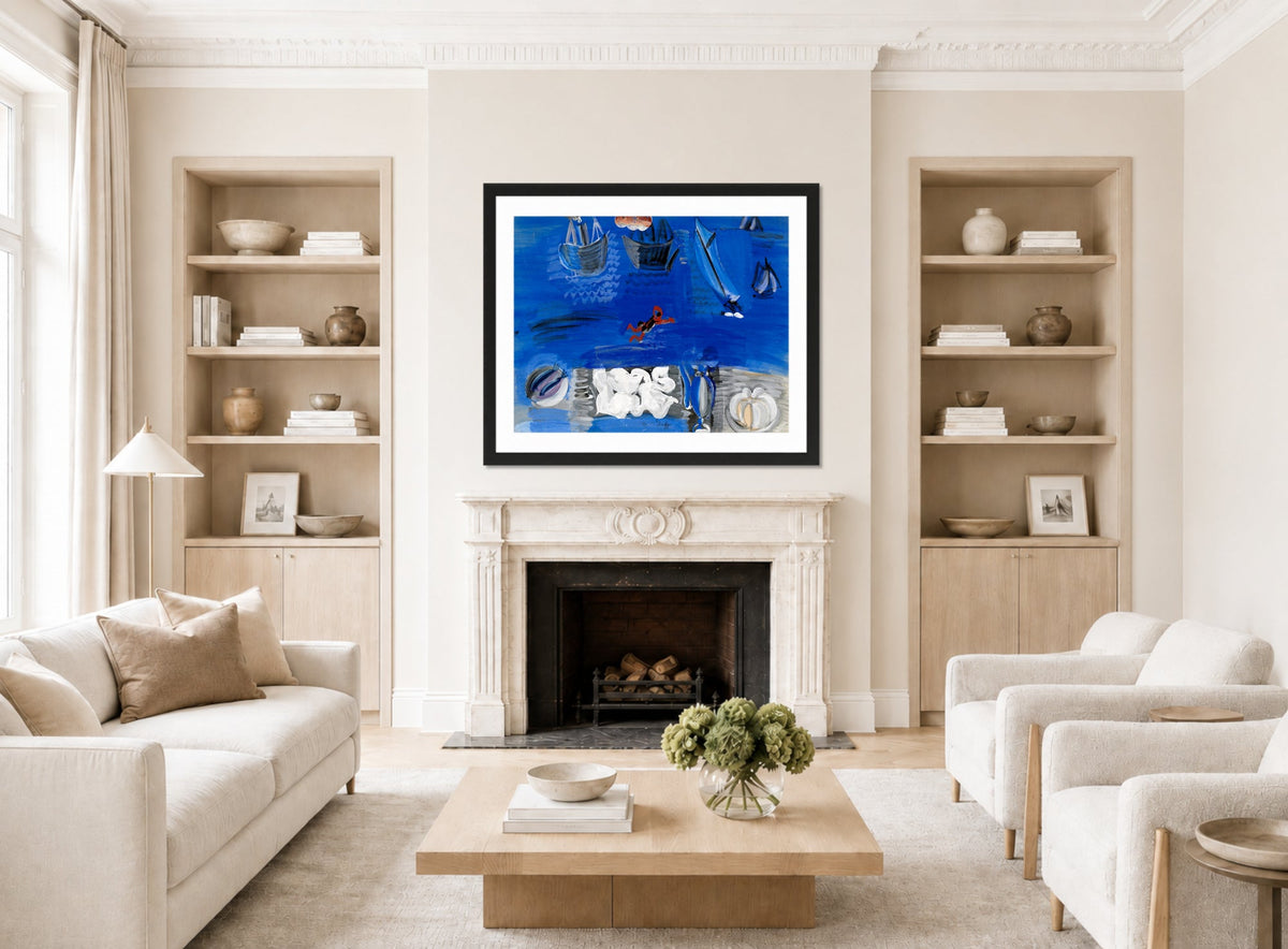 Raoul Dufy Print, 104 Still life and boats (circa 1923)_10x8 displayed in a Scandinavian living room