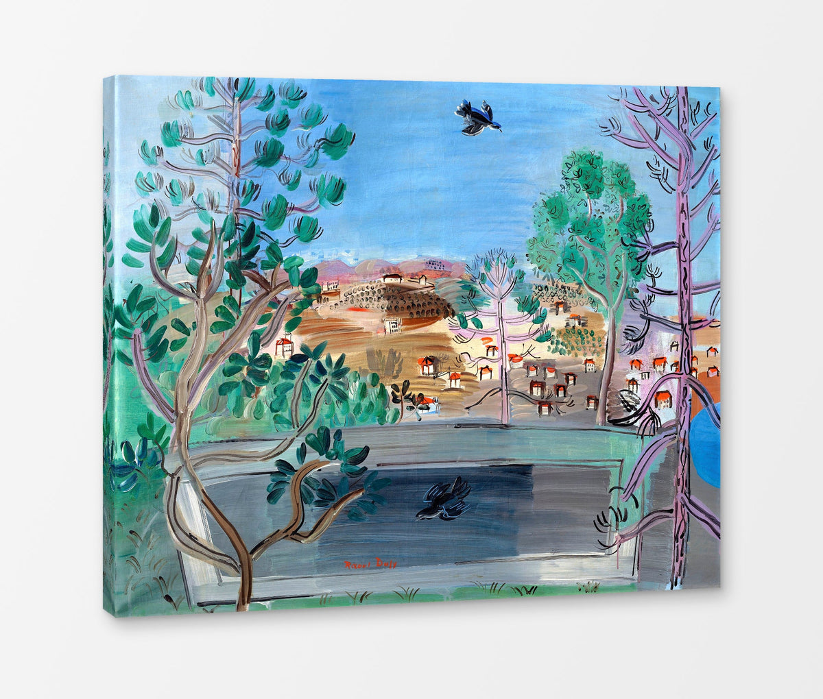 Raoul Dufy Print, 122 The reservoir at Golfe-Juan, with the bird (1927)_10x8 as a ready-to-hang canvas panel