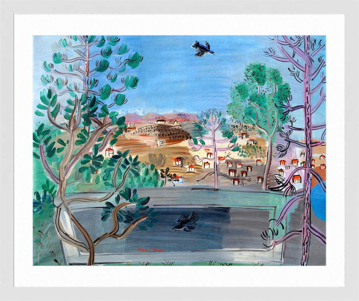 Raoul Dufy Print, 122 The reservoir at Golfe-Juan, with the bird (1927)_10x8 in a white frame