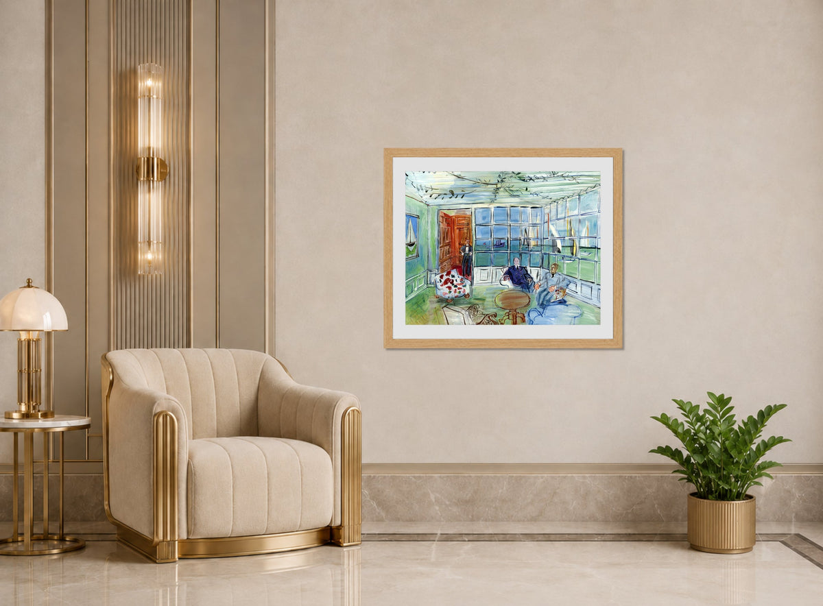 Raoul Dufy Print, 123 The Royal Yacht Squadron, Cowes, Isle of Wight_10x8 displayed in an Art Deco interior