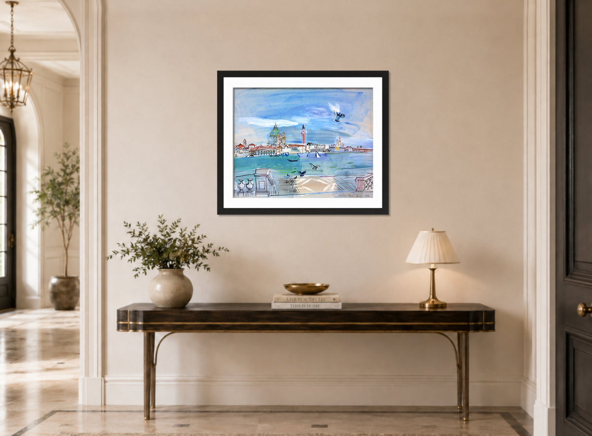 Raoul Dufy Print, 131 Venice (1938)_10x8 displayed above a console table