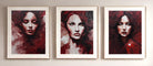The Lady in Red, Set of 3 Extra Large Abstract Wall Art Prints