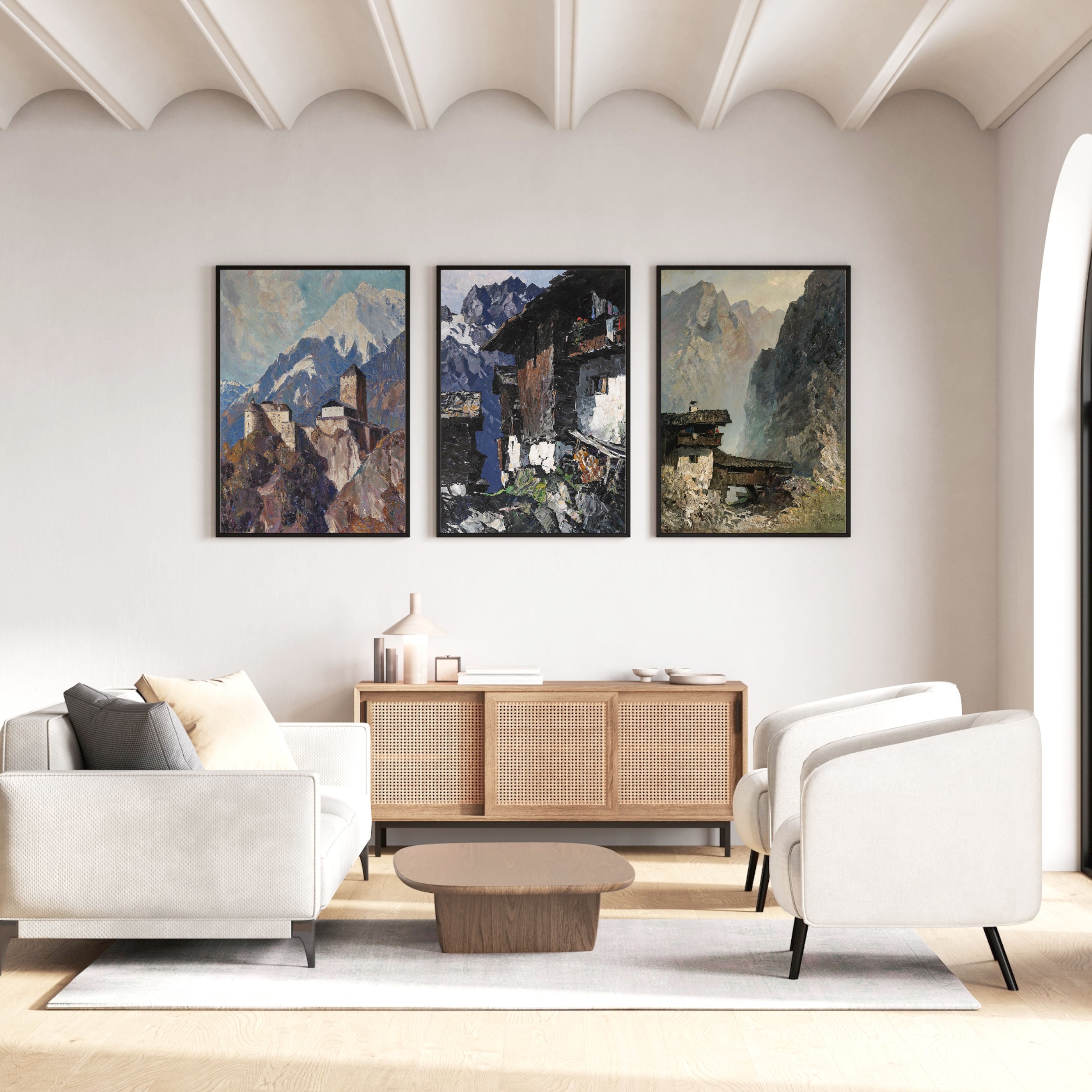 Alpine Landscapes, Set of 3 Oskar Mulley Tyrolean Scenes