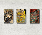 108 Heroes of Suikoden, set of 3 Japanese Warrior Prints, Utagawa Kuniyoshi