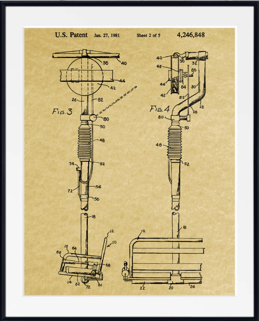 A framed vintage U.S. ski lift patent print
