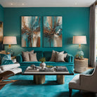Extra Large Abstract Wall Art, Set of 2 Beige, Teal, Turquoise Prints