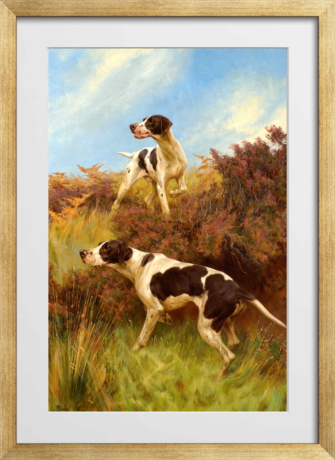 Thomas Blinks Print, A Good Point in a gold frame