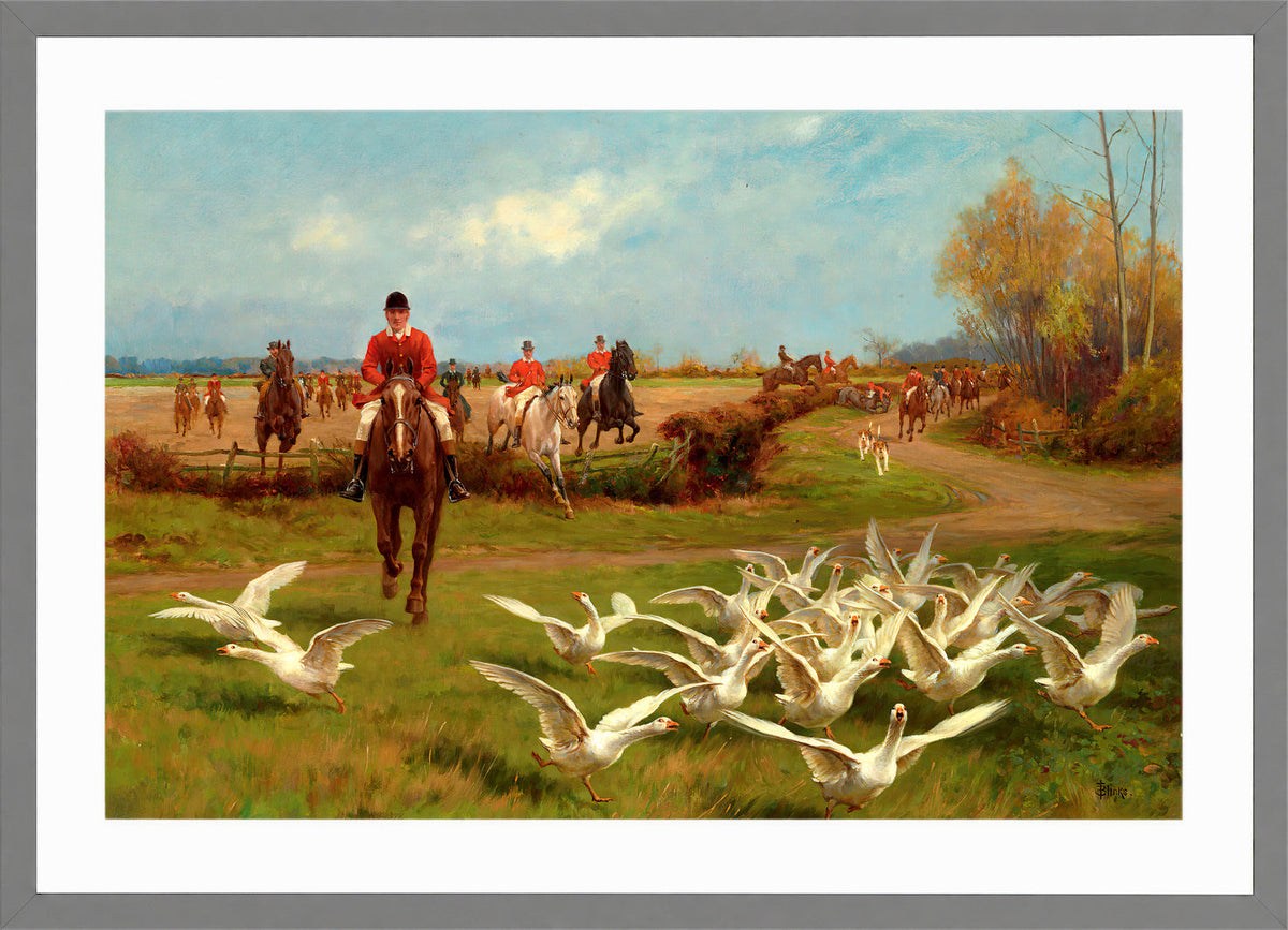 Thomas Blinks Print, ‘Away! Away!’ in a light grey frame