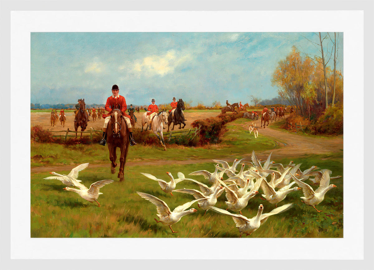 Thomas Blinks Print, ‘Away! Away!’ in a white frame