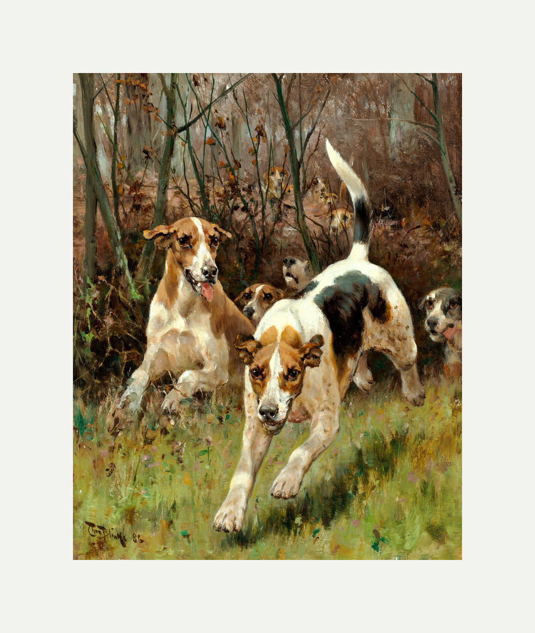 Thomas Blinks Print, Hunting pack coming on (1886) with an off-white border for rolled canvas
