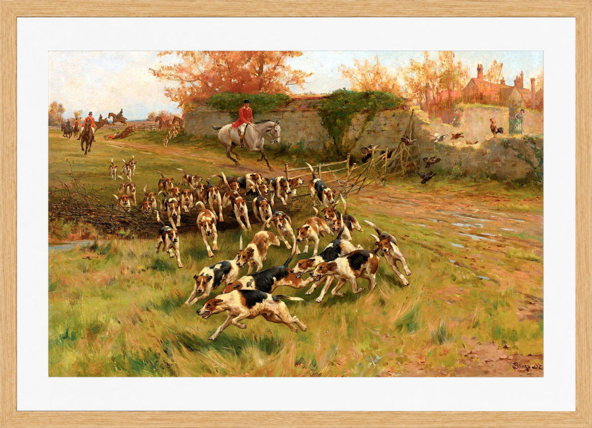 Thomas Blinks Print, In full cry (1897) in an oak frame