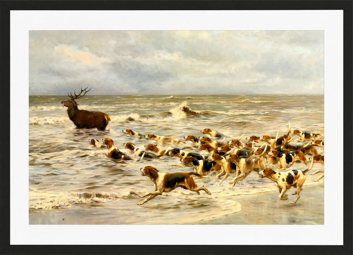 Thomas Blinks Print, The Chase in a black frame