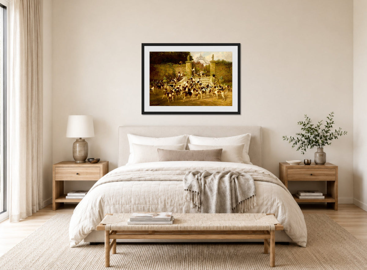 Thomas Blinks Print, The Sanctuary displayed above a bed