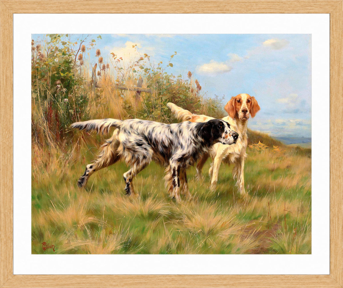 Thomas Blinks Print, Two English setters in an oak frame