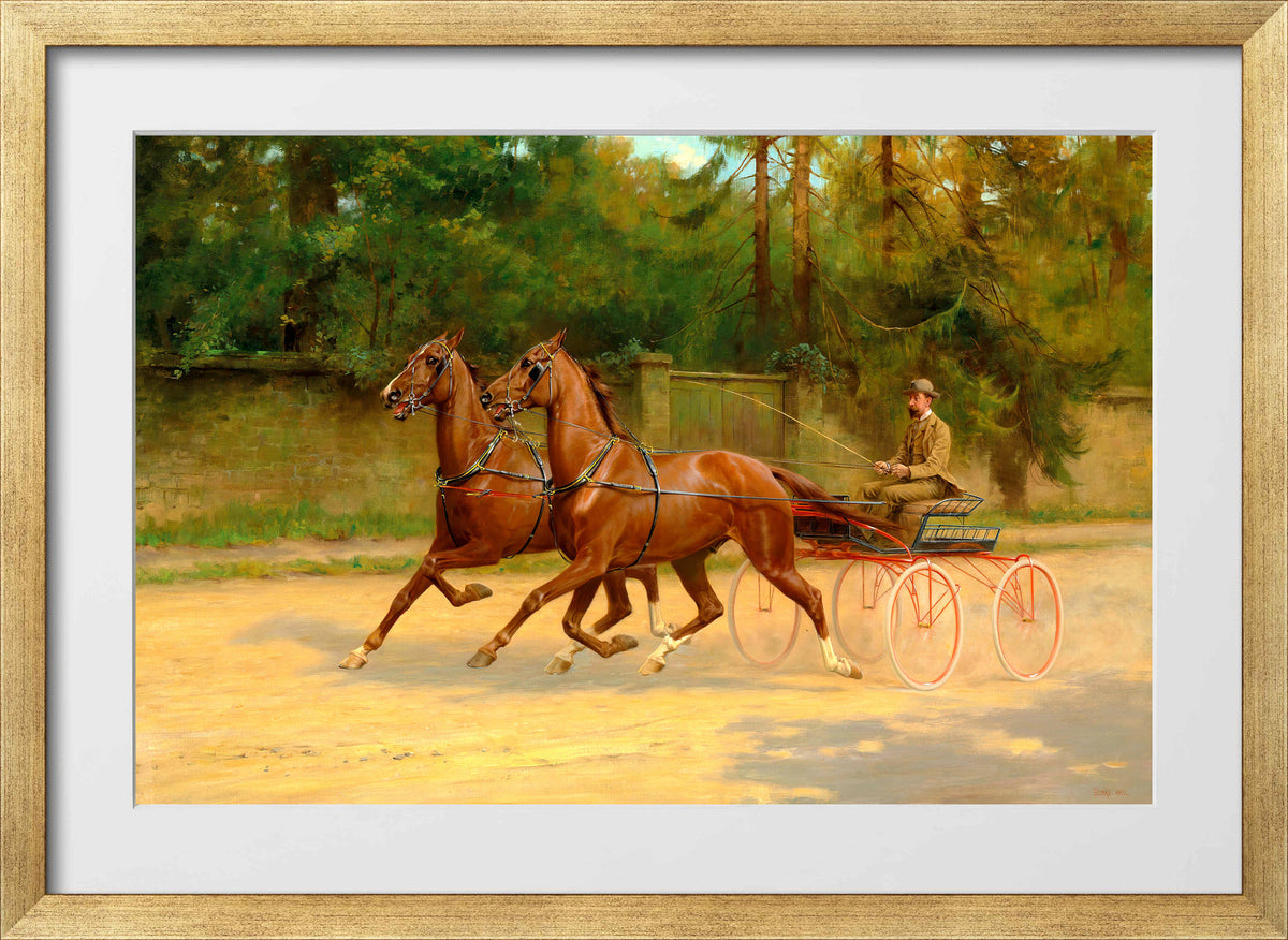 Thomas Blinks Print, Walter Winans driving a carriage (1900) in a gold frame