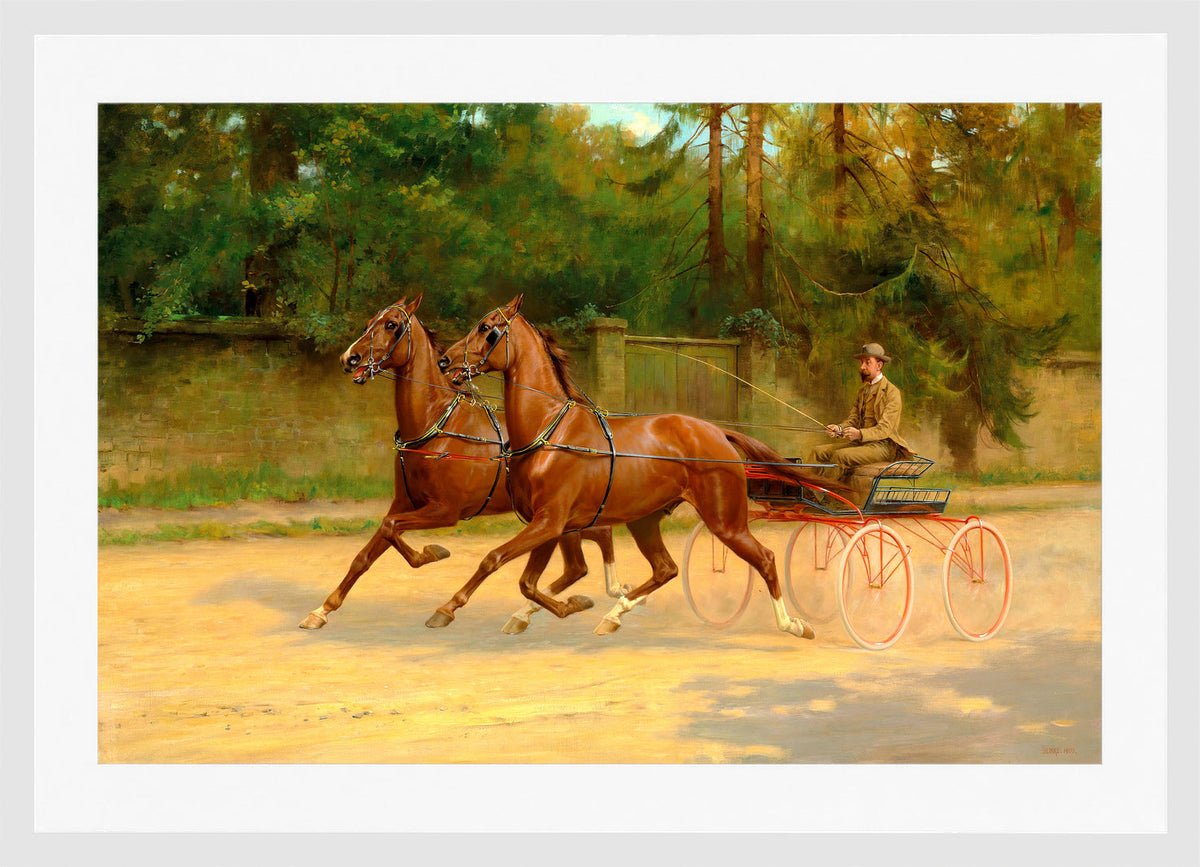 Thomas Blinks Print, Walter Winans driving a carriage (1900) in a white frame